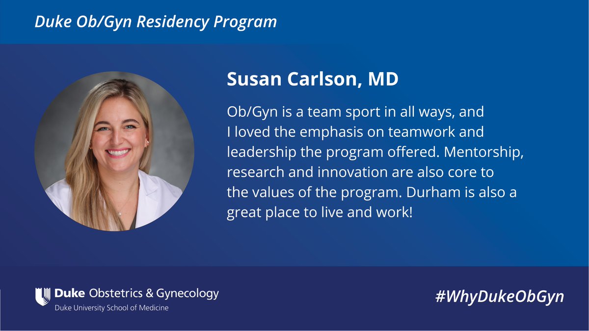 dukeobgyn's tweet photo. Want to know a little about why our #PGY1 residents chose our #6 nationally ranked program? Here are a few reasons! Learn more ➡️https://t.co/Crc27sJm5S

#ACOGResidencyShowcase
#ACOGMedStudents 
#ACOG 
#OBGYN 
#ObGynTwitter 
#MedStudentTwitter 
#MedEd 
#ACOGmedstudent https://t.co/FTWapO6uSb