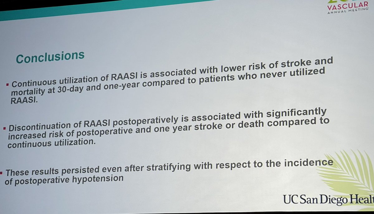 malas_mahmoud's tweet photo. Great presentation @NadinElsayed1 @VascularSVS #VAM21 #VESS showing the harmful effect of stoping ACEI after carotid revascularizations by increasing postoperative and long term stroke and death. Patients on ACEI vs none had better stroke free survival! https://t.co/KYvux9ARGj