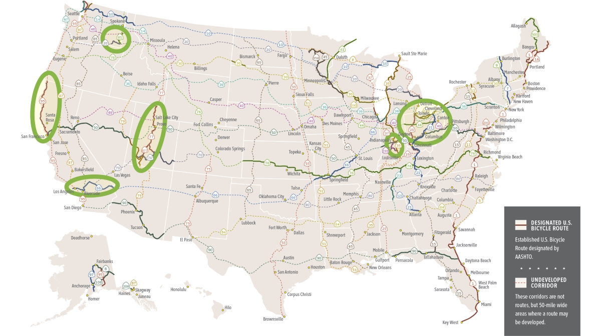 USBicycleRoutes's tweet photo. Big news! U.S. Bicycle Route System adds 18 new routes covering 2,903 miles in California, Indiana, Ohio, Utah, and Washington https://t.co/JUFMzy5gmM #USBRS https://t.co/3K1WjCL78S