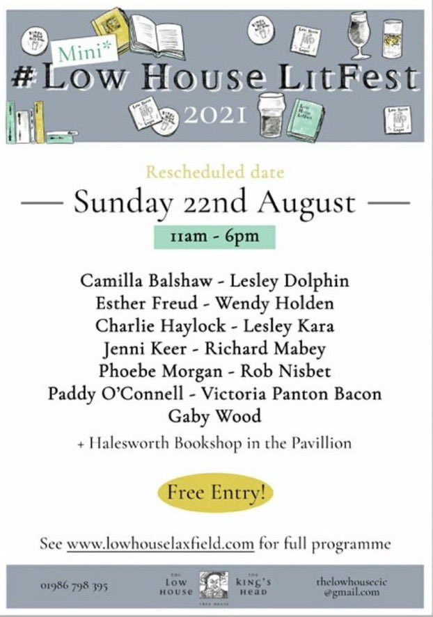 Any Suffolk folk fancy a free lit fest on Sunday? It’s in a marquee in a beer garden at a lovely pub - the King’s Head, Laxfield. What’s not to like? #lowhouselitfest @LaxfieldLit