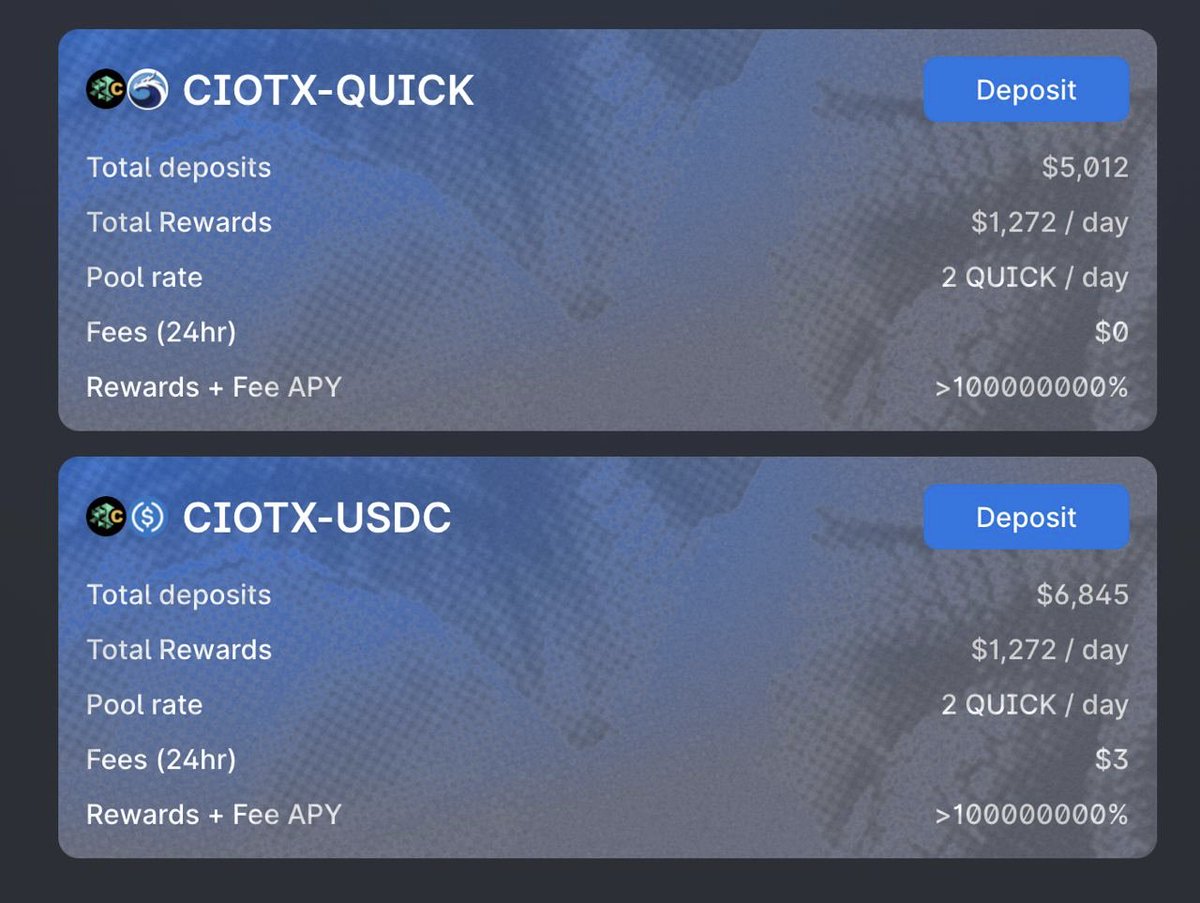 iotex_io's tweet photo. Excited to partner with @QuickSwapDEX to unleash IOTX on @0xPolygon. Liquidity mining is now LIVE! 🚀

With ~$1B in TVL, QuickSwap is the largest DEX on Polygon. Check out the new CIOTX/QUICK &amp; CIOTX/USDC LPs now at https://t.co/11WLVVOhuk.

More coming very soon! 👀 $IOTX $QUICK https://t.co/kxEEzsoHPl