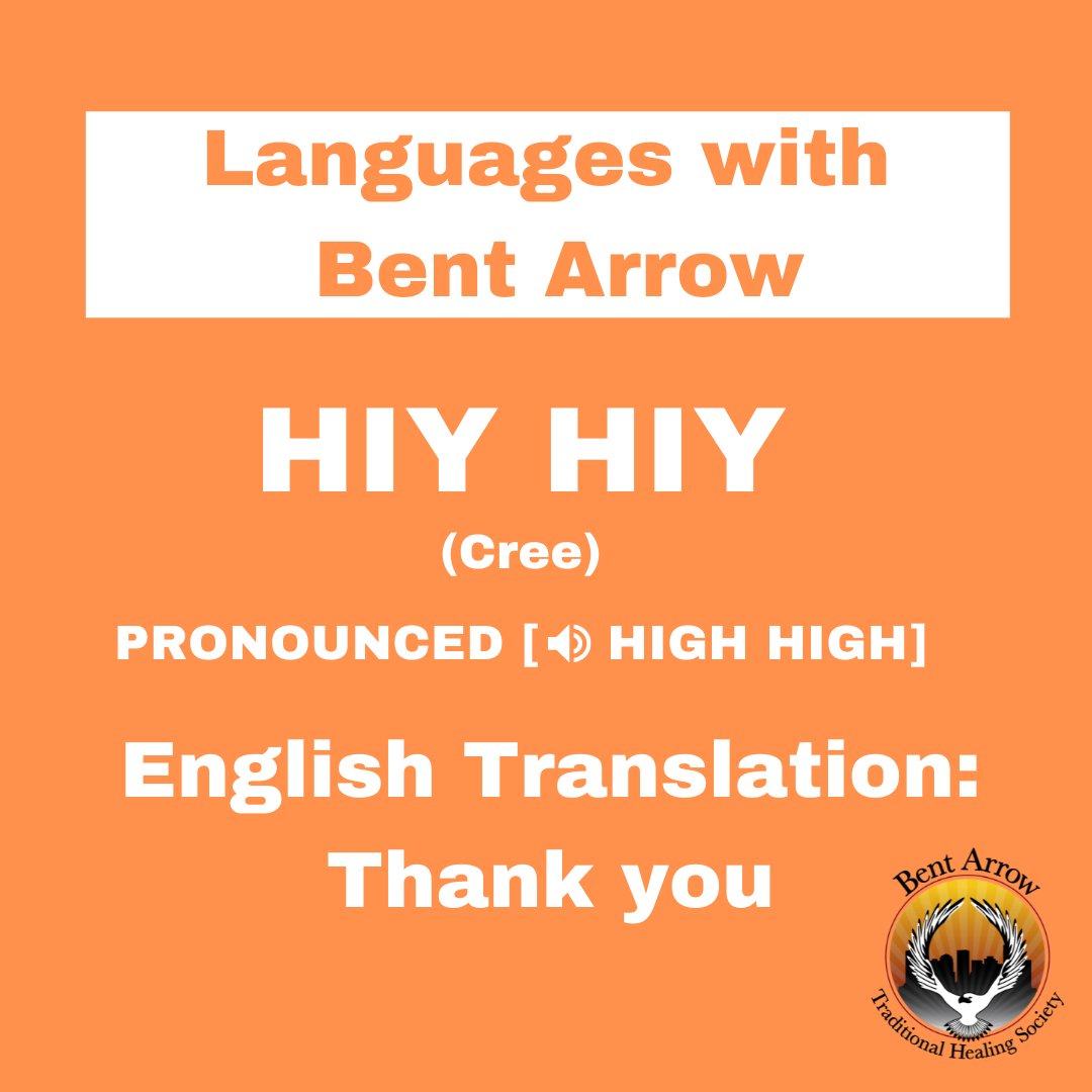 BentArrowYEG's tweet photo. There are many Indigenous languages spoken on Turtle Island, we want to highlight these beautiful words every week. Today our word is Hiy Hiy which means Thank You in Cree. We share this word to say Hiy Hiy for your support.
What is your favourite Cree word?
#yeg #learncree https://t.co/iFzEgBkIEp