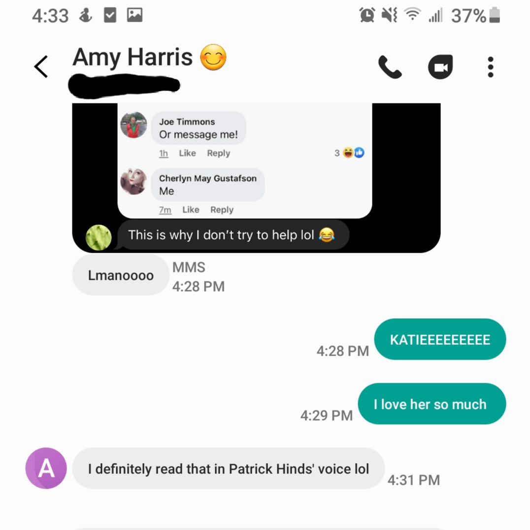 alyssaaamn's tweet photo. Just best friend things:
@patrickhinds @GillianWithaG @ellynmarsh https://t.co/QgF7eMM3F8