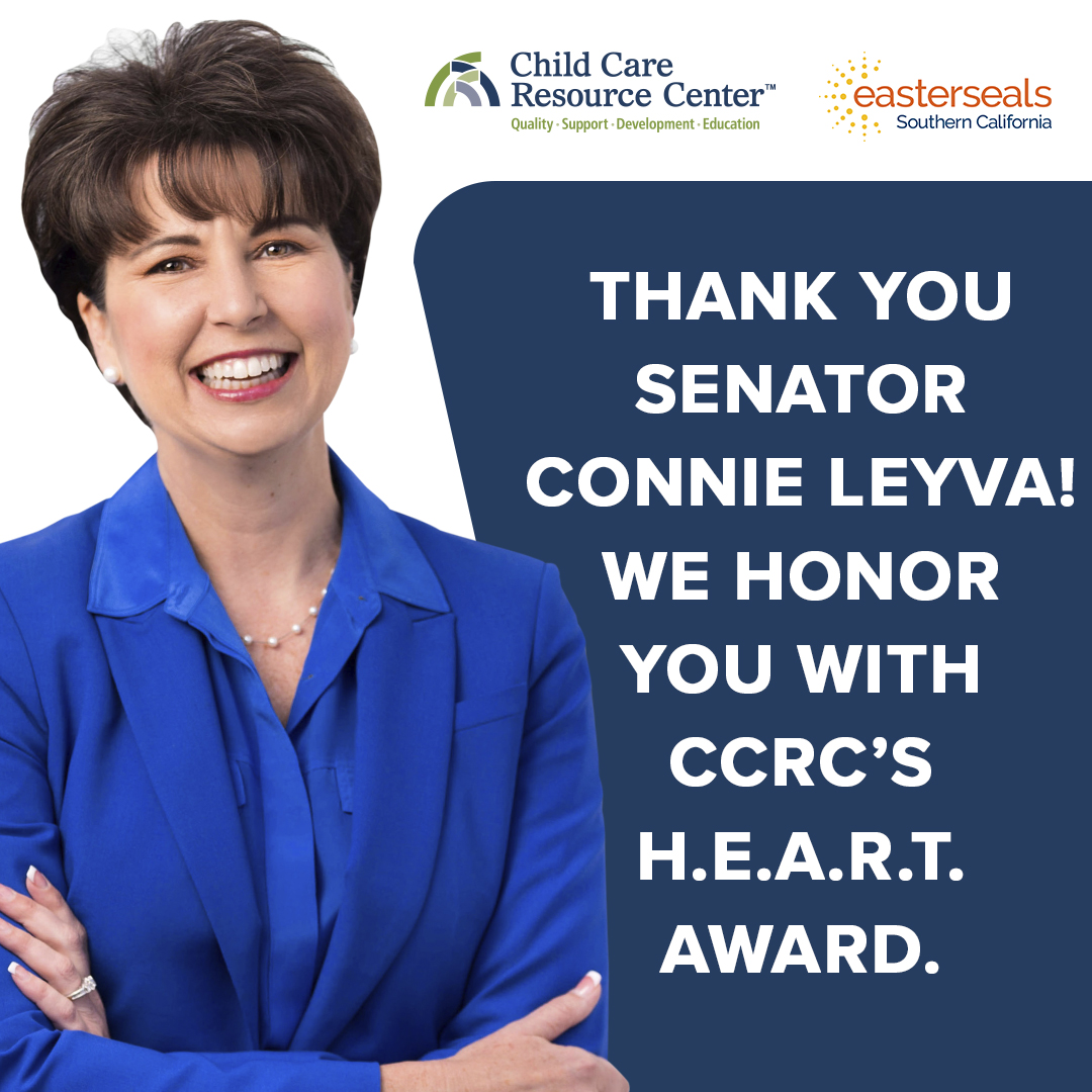 CCRC4KIDS's tweet image. A big win deserves recognition! Thank you to @SenatorLeyva for advocating for #ratereform in the #childcare budget! You truly are Helping Everyone Achieve Real Tomorrows. Today CCRC and partners celebrate your commitment to our community with the CCRC H.E.A.R.T. award.