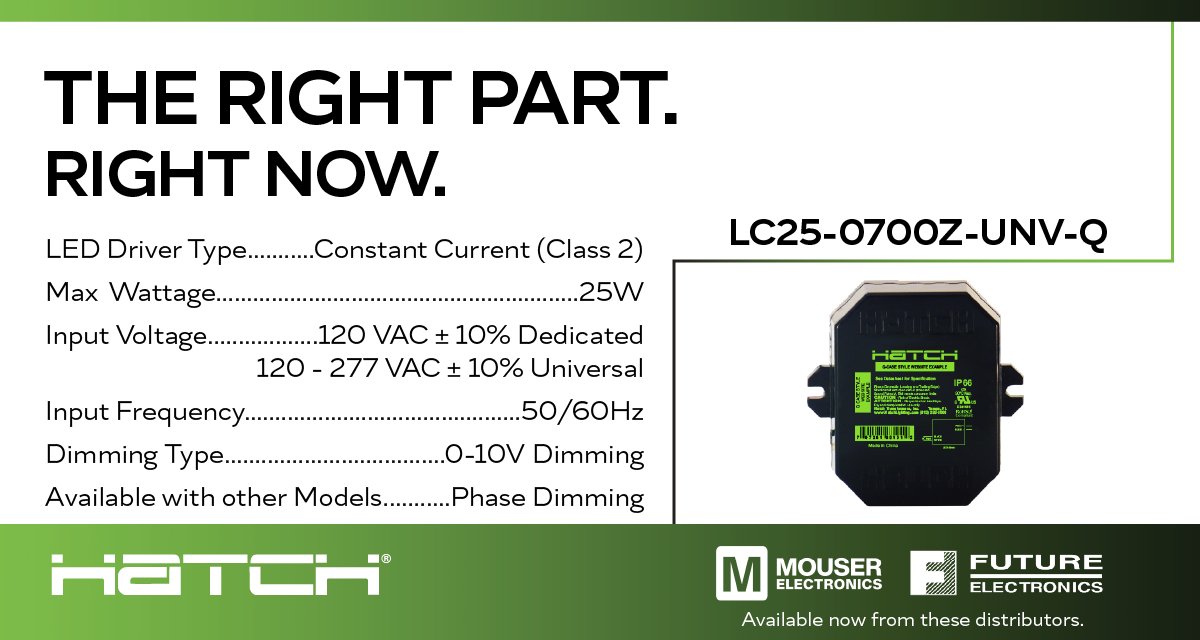 HatchLighting's tweet photo. Available to ship right now! One of our most popular Constant Current LED Driver models, the LC25-Q fits into a wide variety of spaces. 

Available now from @MouserElec  https://t.co/eUPuHBwt32 and @FutureElec  https://t.co/wWrv77avyB 

#lightingdesign #supplychains https://t.co/7TJxLUN7wh