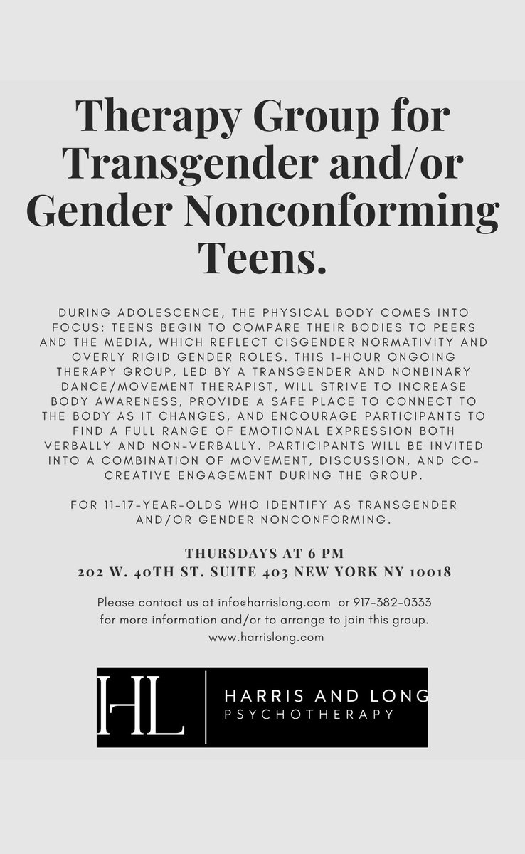 IEANYC's tweet image. New group offered by a #dancetherapist this fall for Transgender and Gender Nonconforming Teens. #expressivearts #creativearts #movementtherapy #adolescents #teentherapy
#adolescence