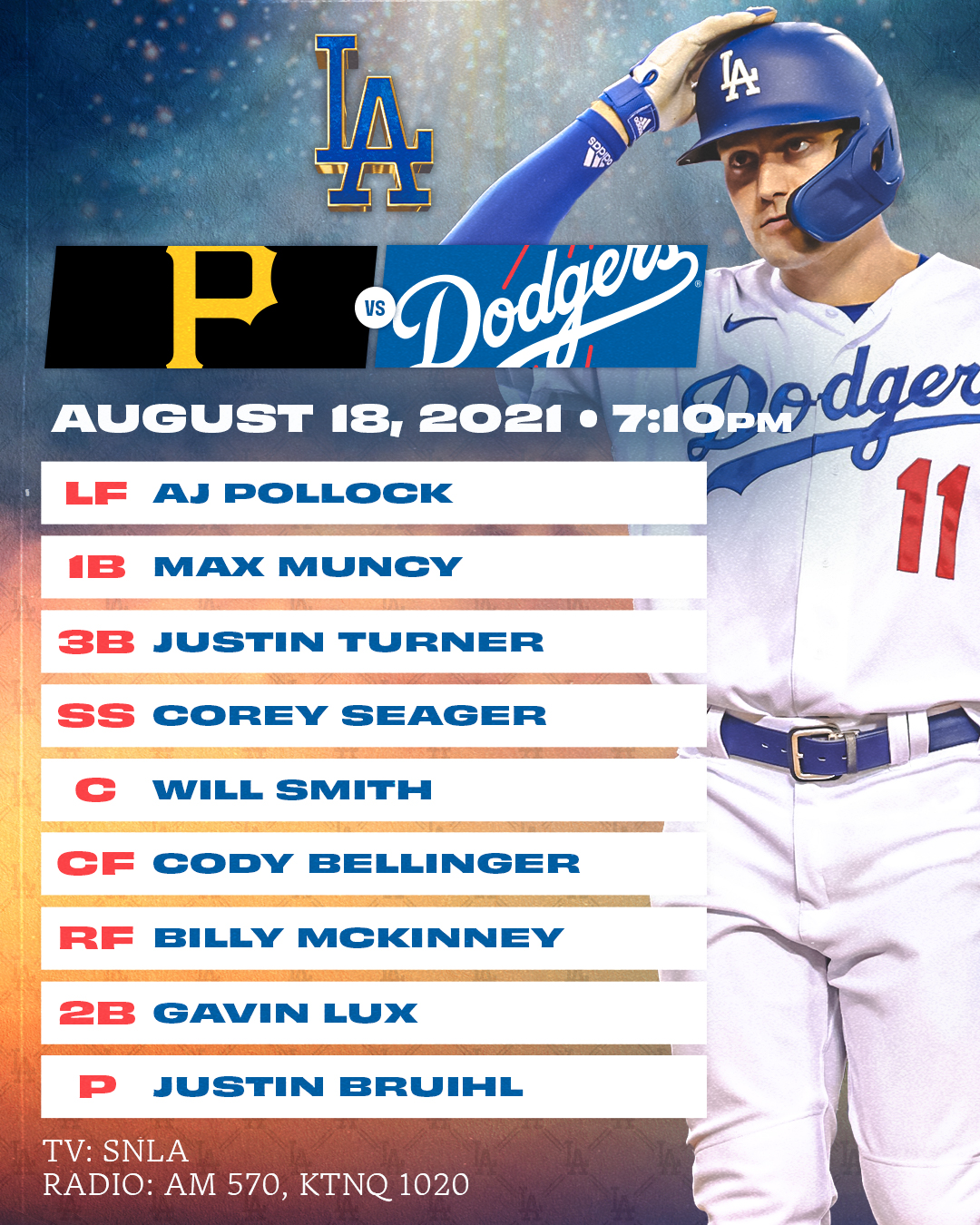 Los Angeles Dodgers on Twitter "Tonight's Dodgers lineup vs. Pirates