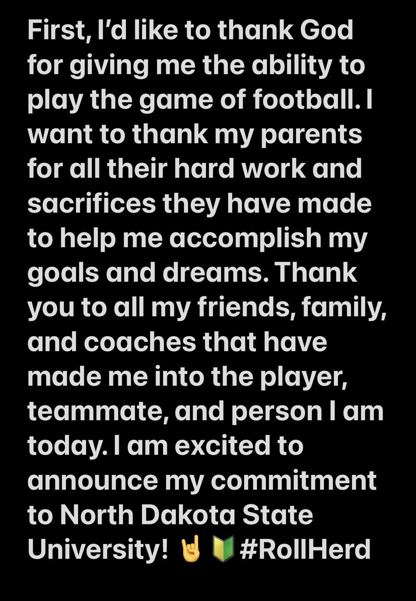 Committed 🤘<a href="/Coach_Entz/">Coach Matthew Entz</a> <a href="/NDSUfootball/">NDSU Football</a>