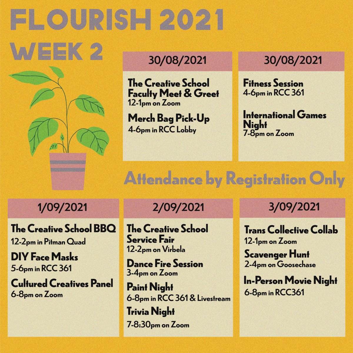 Hi Creatives! We’d like to present to you O-Week 2021 FLOURISH!!! Be sure to sign up at the link in our bio for all the events as they will be registration only. In-person events will be limited capacity so if you’re going to be on campus be sure to save your spot today!