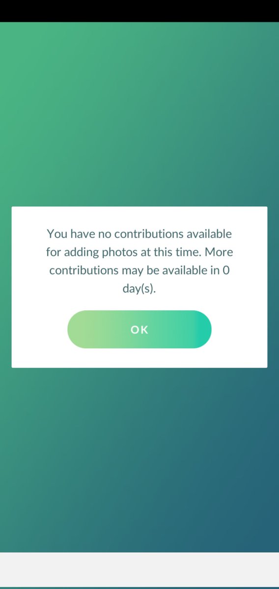 Sahmirrah2's tweet photo. @PokemonGoApp @NianticHelp The game is not allowing me to add photos to pokedisc or gyms or update descriptions I keep getting this message. (In screen shot) How do I get more contributions points? Im lvl 49 so I know I can make suggestions for stops. Has this function been turned off? https://t.co/RVoUvWi0t0