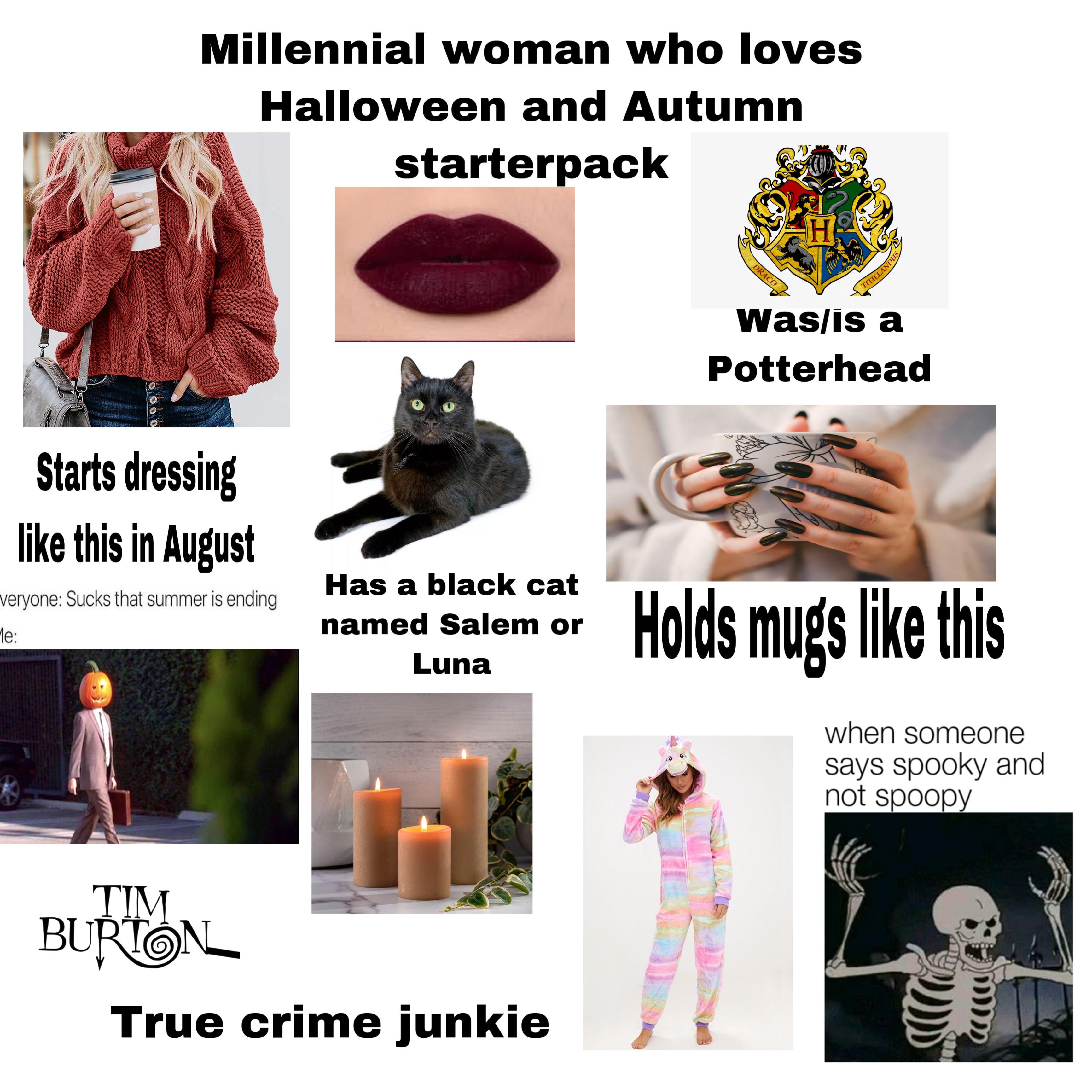 Starter Packs on X: Millennial woman who loves Halloween and