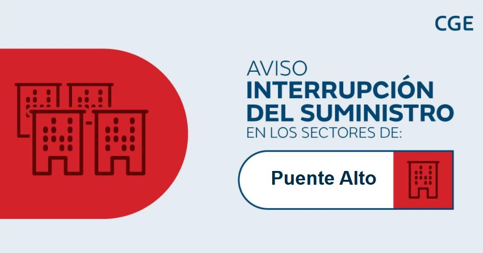 CGE_Clientes's tweet photo. Informamos a nuestros clientes que estamos trabajando en la normalización del suministro eléctrico tras la interrupción que afectó a Diego Portales, C. Sánchez Fontecilla, Av. Parque del Este y Aledaños, comuna de #PuenteAlto. Seguiremos informando. @lacuarta @Tele13_Radio /RT https://t.co/kO5bREyfRb