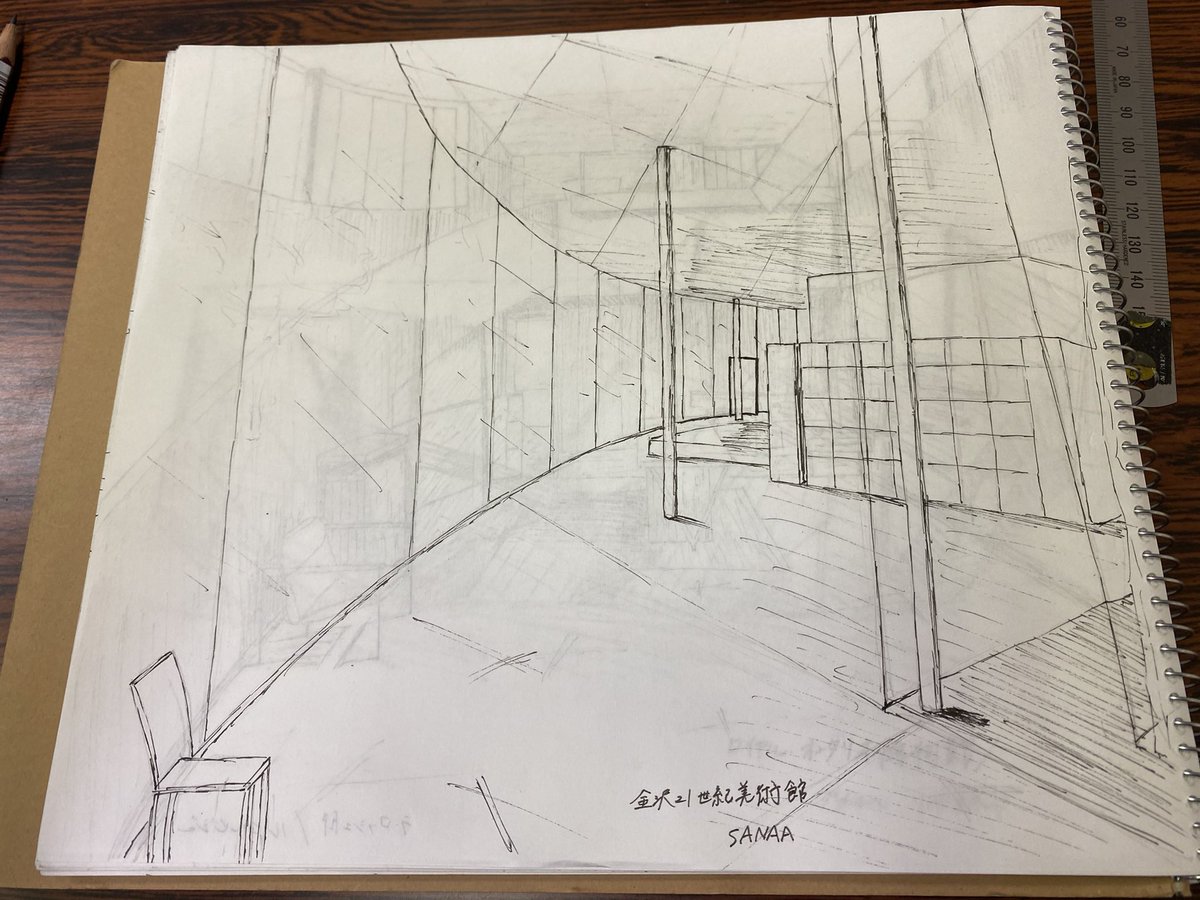 あ على تويتر パースを書く練習 Part27 金沢21世紀美術館 Sanaa ガラスのカーブ 建築 スケッチ