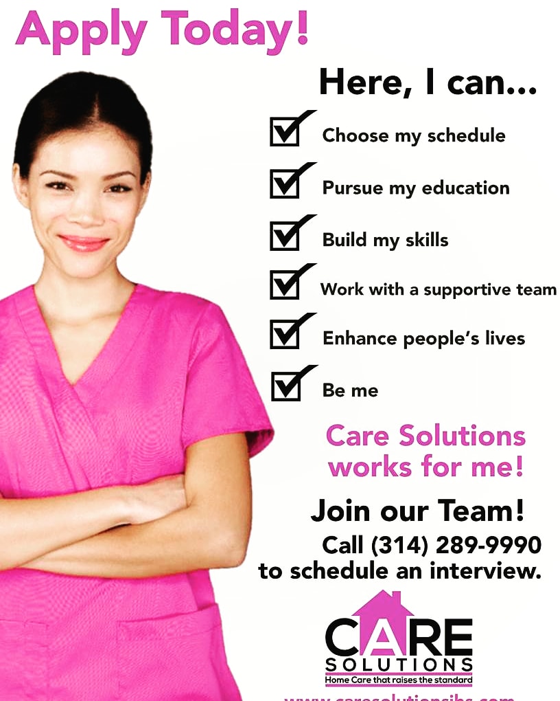 CareSolutionIHS's tweet photo. Have a 💜 to serve?
Love caring for others? Join our home care team! 

Apply online at https://t.co/C7TdHbBiXJ or call us at 314-289-9990 to schedule time to apply in person. #NowHiringStLouis #Caregivers  #CNA #HomeCareAssistant  l#CareSolutionsIHS https://t.co/raU8tsonJH