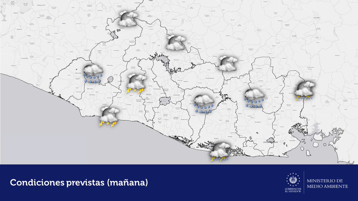 MerariE59967645's tweet photo. #clima | Pronóstico del clima compartido por el observatorio de @MedioAmbienteSV, tormentas de moderada a fuertes, desplazándose por la zona centro y oriente. Pronóstico vigente hasta las 12:00 am en territorio nacional. 
#ClaseRPM01 @EdnaOre https://t.co/U37q5Smh4F