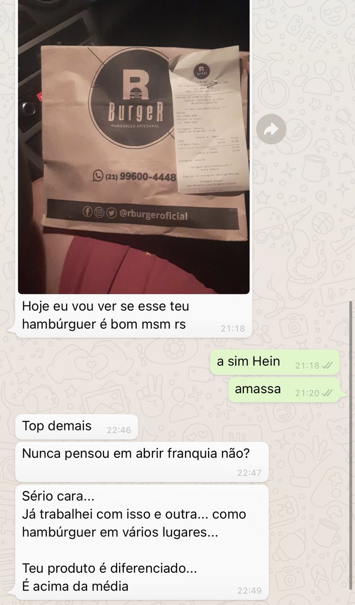 é muito bom receber esse feedback dos clientes! @RBurgerOficial tem um diferencial muito incrível, eu mesmo se deixar como todo dia 😂😂😂💞