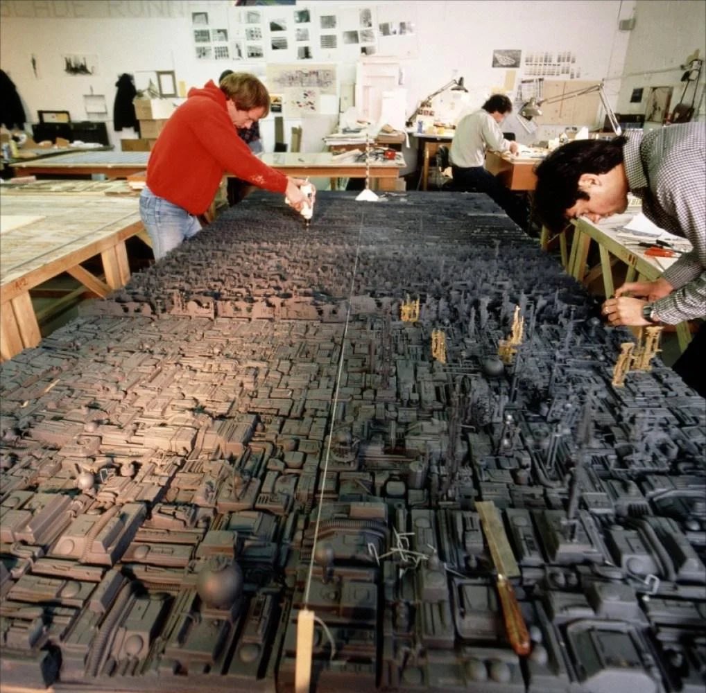 ddoniolvalcroze's tweet image. The model of a Los Angeles cityscape filmed in Blade Runner’s iconic opening scene.