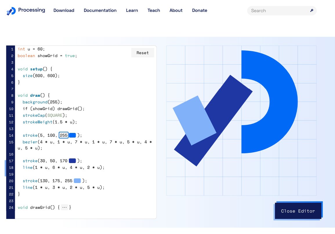 latostadorano's tweet image. The new @processing webpage lets you have fun with the (also new) logo on the (also new!) online editor! :O 
#pcd2021
Processing.org &apos;s 20th anniversary this weekend ✨