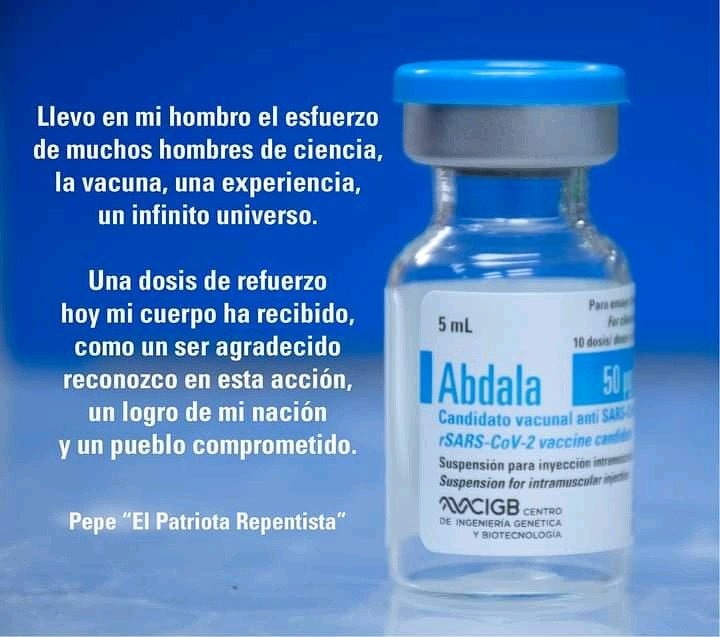#CienciadeCompromiso que da #esperanza y #vida. El agradecimiento a quienes dedican palabras tan bonitas. #Abdala va como marca de vida en los brazos de #Cuba. 
#CienciaCubana #PonleCorazon #SiemprePorLaVida