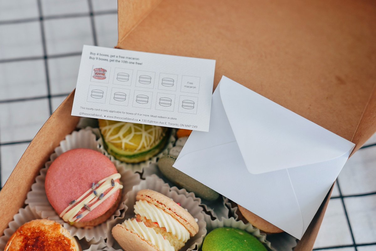 Addicted to our macarons? We launched our loyalty program! Collect a sticker with each purchase, and earn rewards while snacking! 😝 #thesocialblend #dessertime #desserts #foodie #torontofood