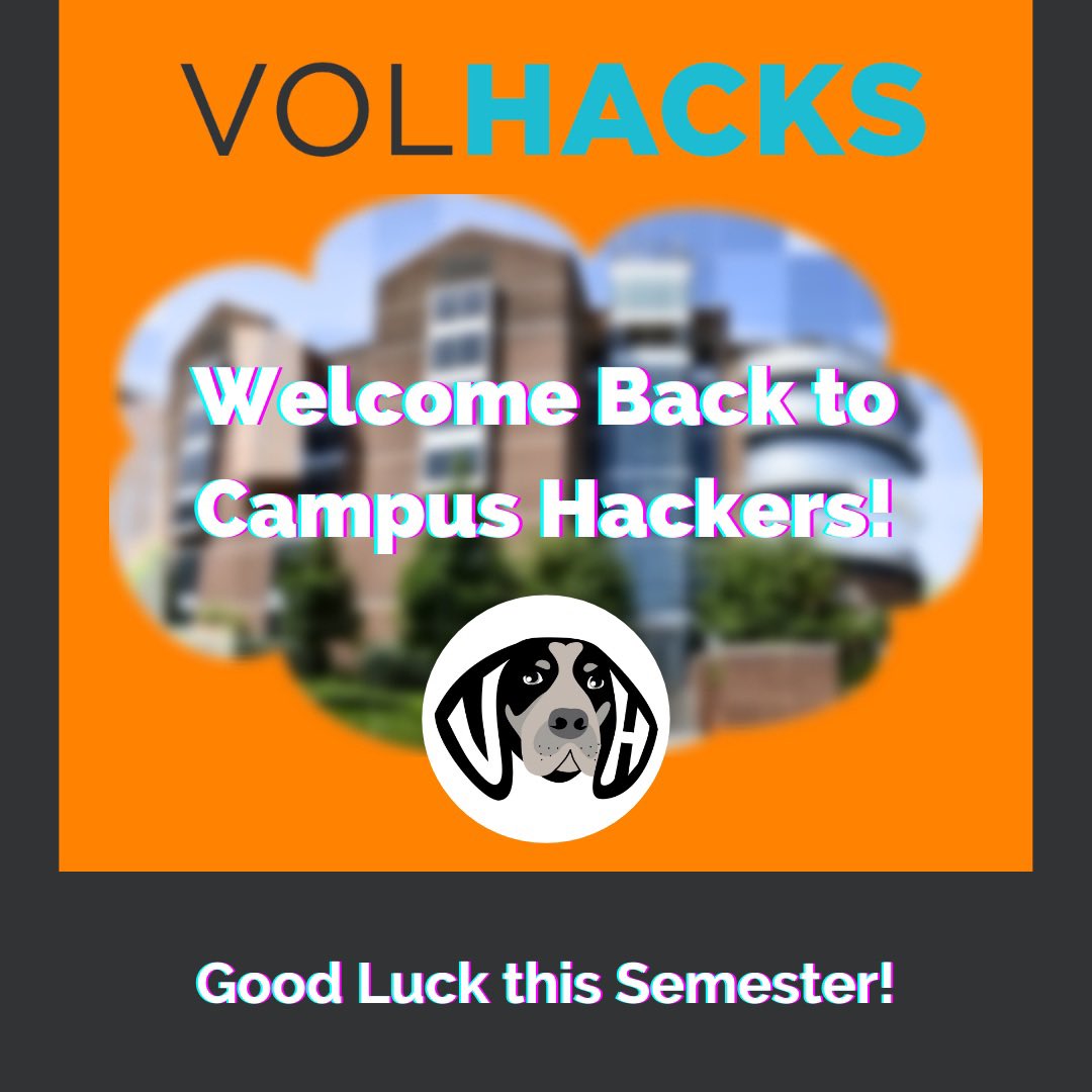 volhacks's tweet photo. Welcome back to campus hackers!The VolHacks team wishes you all a good semester. Remember VolHacks will be held in Min Kao on October 29-31st.

#volhacks https://t.co/vb5gxZF3ew