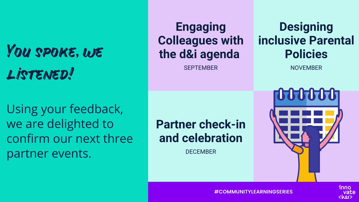 innovateheruk's tweet image. 🚀Are your colleagues &amp;amp; employees engaged with your #DiversityAndInclusion agenda?

🚀Are your parental policies really as #inclusive as you think they are?

In September, we&apos;re back with our #CommunityLearningSeries to explore these topics.
Dates TBC, stay tuned #ProudPartners🤞