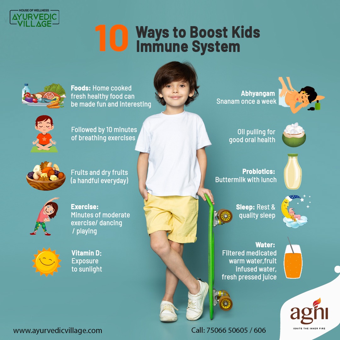 Kids who get enough exercise have a healthy, thriving immune system.#kidshealth #kids #health #healthykids #childrenshealth #childrensfitness #wellness #ayurveda #agniyurvedicvillage #agniwayoflife #ImmunityBoosterTips