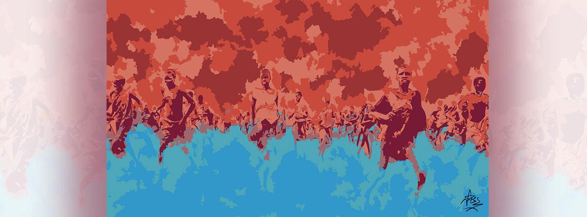 "La carrera humana" es una ilustración que muestra seres humanos corriendo sobre una tonalidad azul, un tsunami, como fenómeno de cambio climático, mientras son consumidos por una tonalidad roja, que representa el calentamiento global,
FOTO:Sadek Ahmed.
https://www.un.org/es/observances/humanitarian-day