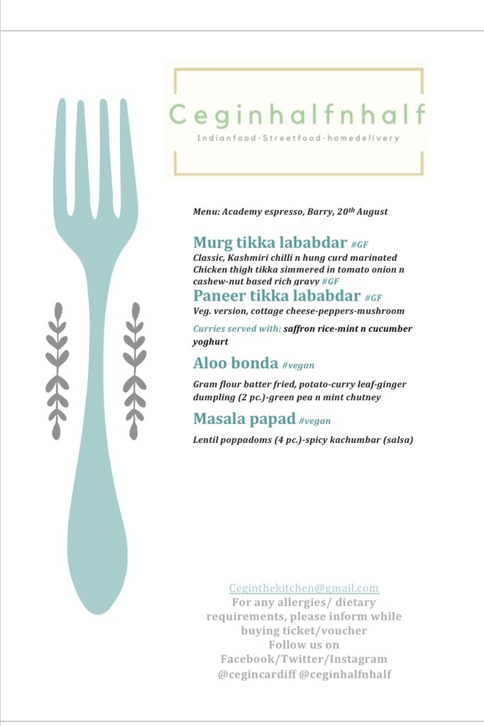 ceginhalfnhalf's tweet photo. Looking for some classical Indian cooking by weekend.
We are back to our favourite place in #barry @academyespresso Friday evening (20th Aug), 5 pm onwards.
#indianfood #streetfood #barrybados #ceginhalfnhalf #properfood #academyespresso #lababdar https://t.co/T9Sdo0gBKg