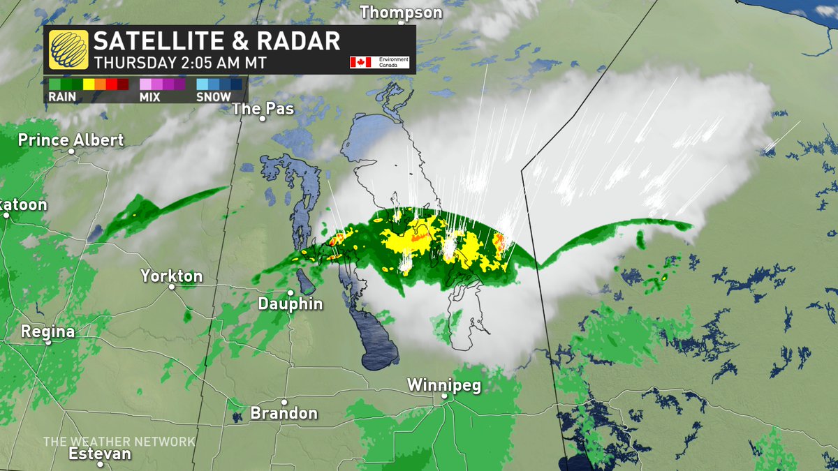 nadinehp4's tweet photo. Good Thursday morning. Early morning thunderstorms across the Interlake Region of #Manitoba. This region will remain unsettled through Friday with additional rainfall. #MbStorm #PrStorm @weathernetwork https://t.co/cTzegpwkgM