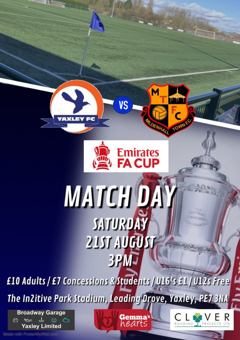 yaxleyfc's tweet photo. Up Next | 

Enjoy the game on Tuesday night? 

Why not come back to In2itive Park on Saturday and take in some live @EmiratesFACup action as we host @MildenhallTown 

Your support is greatly appreciated.   

#cuckoos 
🟠🔵🟠🔵🟠🔵 https://t.co/7jv5EbSLcB