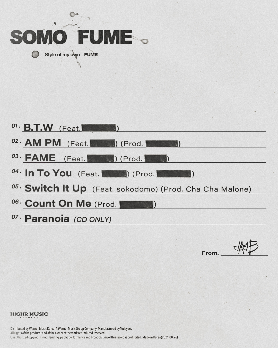 【新品未開封・まとめ売り】JAY B / SOMO:FUME（20枚） 正規通販 新品未開封・まとめ売り】JAY B / SOMO:FUME（20枚） K