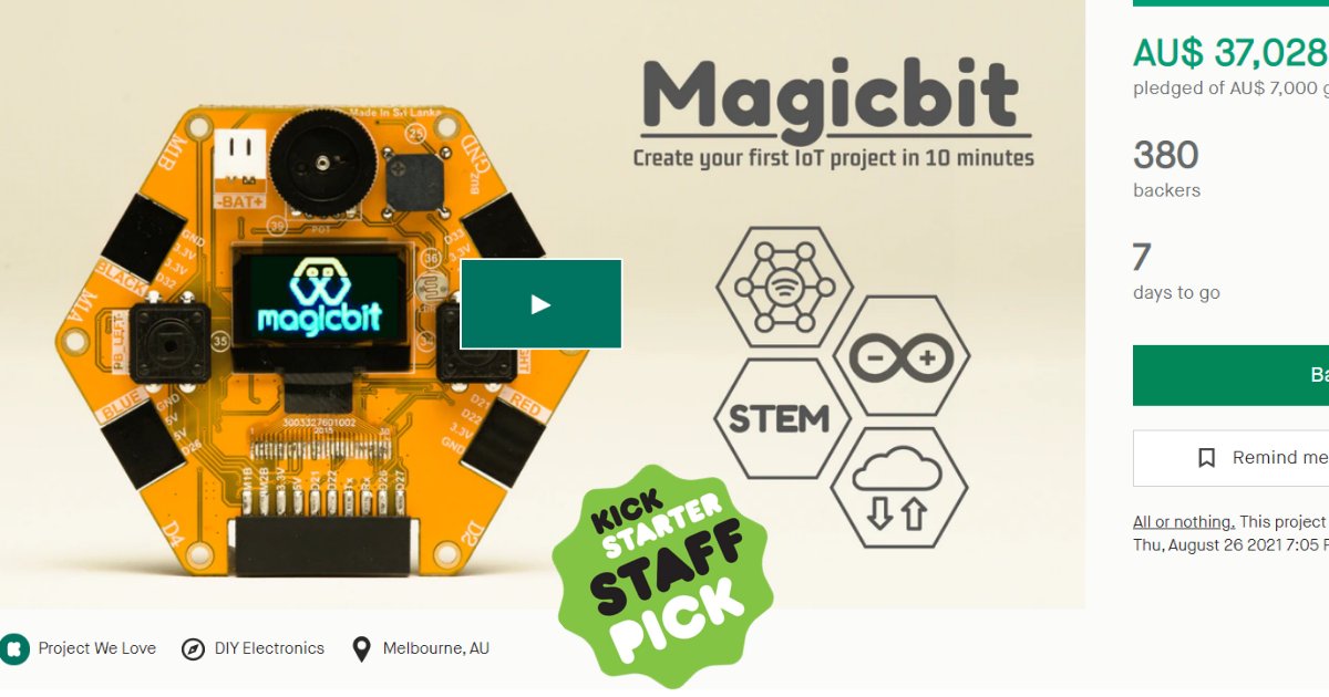 An exiting new to share with you all..
Our project featured on Kickstater with 'Project we love' badge..
If you didn't get your magicbit yet get now:
kickstarter.com/projects/magic…
#ProjectWeLove #magicbit #iotwithmagicbit #stem #iot #robotics #arduino #esp32 #madeinsrilanka #kickstater