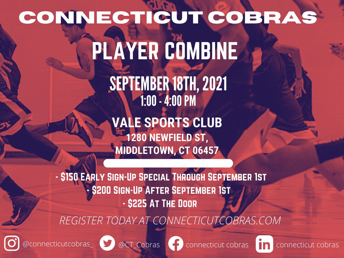 We're excited to host our first <a href="/CT_Cobras/">Connecticut Cobras</a> Player Combine on September 18th (1:00 - 4:00 p.m.) at <a href="/ValeSportsClub1/">Vale Sports Club</a>, where we’ll provide players the chance to showcase their talents for the shot to play for the Cobras in the <a href="/TBLproleague/">TBL</a>!

connecticutcobras.com/product-page/c…

#ctcobras #tbl