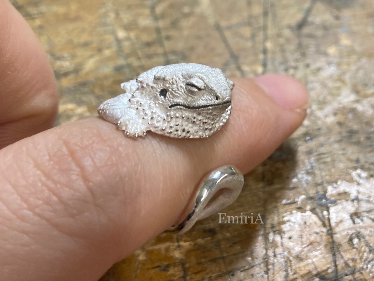 Emiria 大阪個展10 1 18 フトアゴヒゲトカゲの寝姿はほんと可愛い まぶた閉じ 顎のシワと前足 可愛いすぎる を指で楽しめるリングです Emiria 大阪個展10 1 18 フトアゴヒゲトカゲの寝姿はほんと可愛い まぶた閉じ 顎のシワと前足 可愛いすぎる を指で楽しめるリングです