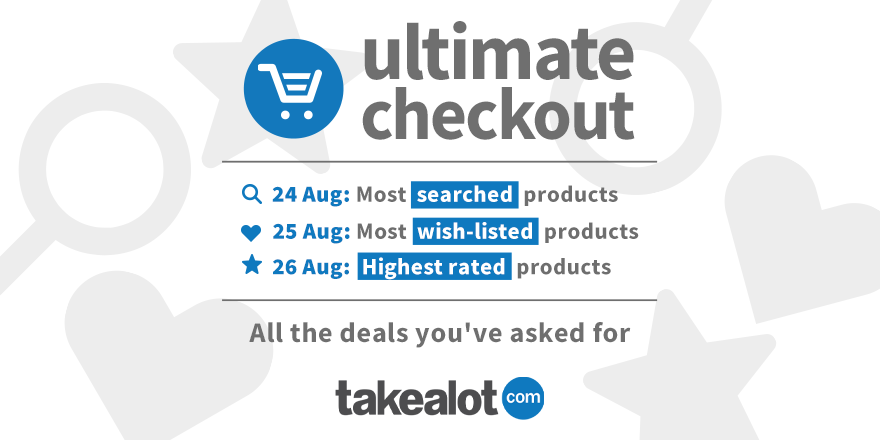 TAKEALOT's tweet image. #TheUltimateCheckoutSale is back! 24, 25, 26 August - 3 days of all the EPIC deals you’ve asked for.

𝗥𝗘𝗧𝗪𝗘𝗘𝗧 🔄 to opt-in &amp;amp; be the first to know about our amazing deals + stand a chance to 𝗪𝗜𝗡 YOUR Ultimate Checkout valued at R10,000 in vouchers 🔥