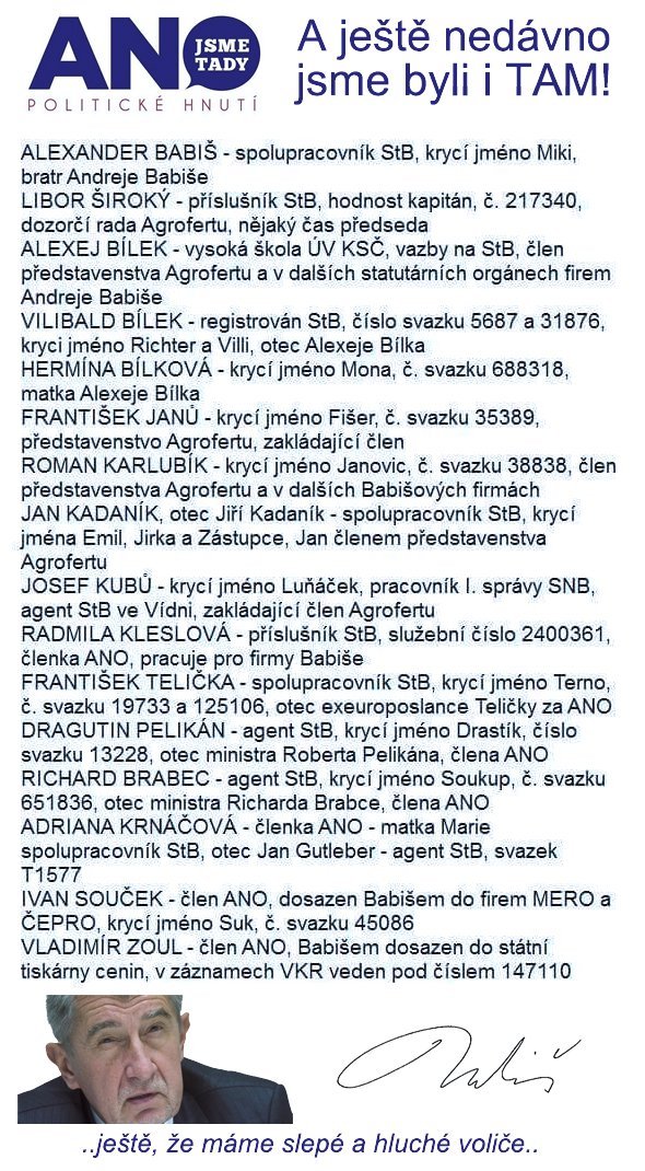 Nezapomínejme na to, co je <a href="/AndrejBabis/">Andrej Babiš</a> a jeho spolupracovníci zač.