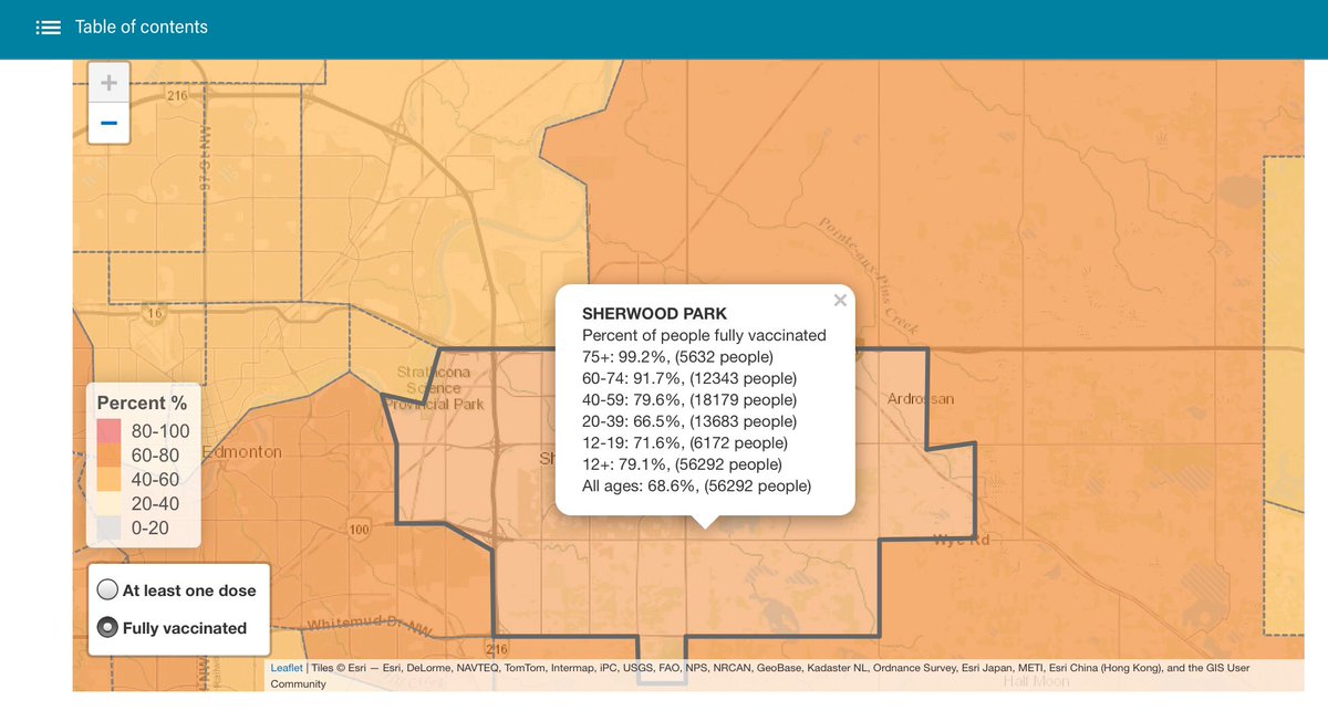 Hollingirl's tweet photo. @eips @TrinaBoymook2 Eips has said masking will only be required if community vaccination is below 70% in 12-19 yo for grades 7-12. Sherwood Park is at 79% fully vaxxed 12-19yo. So masks will be optional for Sherwood Park Jr and Sr Highs. Correct? https://t.co/Hx4azX3rm1