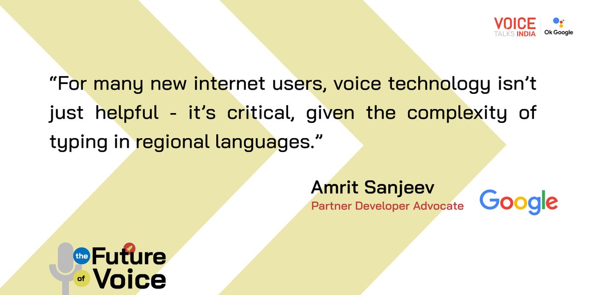 agrahyah's tweet image. Hear @amsanjeev of @GoogleIndia provide us with a glimpse at the future of voice with updates from the recently concluded #GoogleIO and why voice is essential for India’s internet growth.

Watch here: youtu.be/X4VlHcHQ1gY
.
.
#VOICETalksIndia #LIVE #Webinar #VoiceTalks