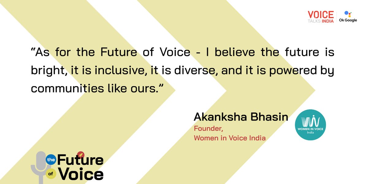 agrahyah's tweet image. More power to the community initiatives aimed at a progressive future. Watch @Akii_20 of @WiVIndia speak about her journey in voice and how she sees #TheFutureOfVoice.

Tune in to the ongoing #VOICETalksIndia event.
Watch here: youtu.be/X4VlHcHQ1gY