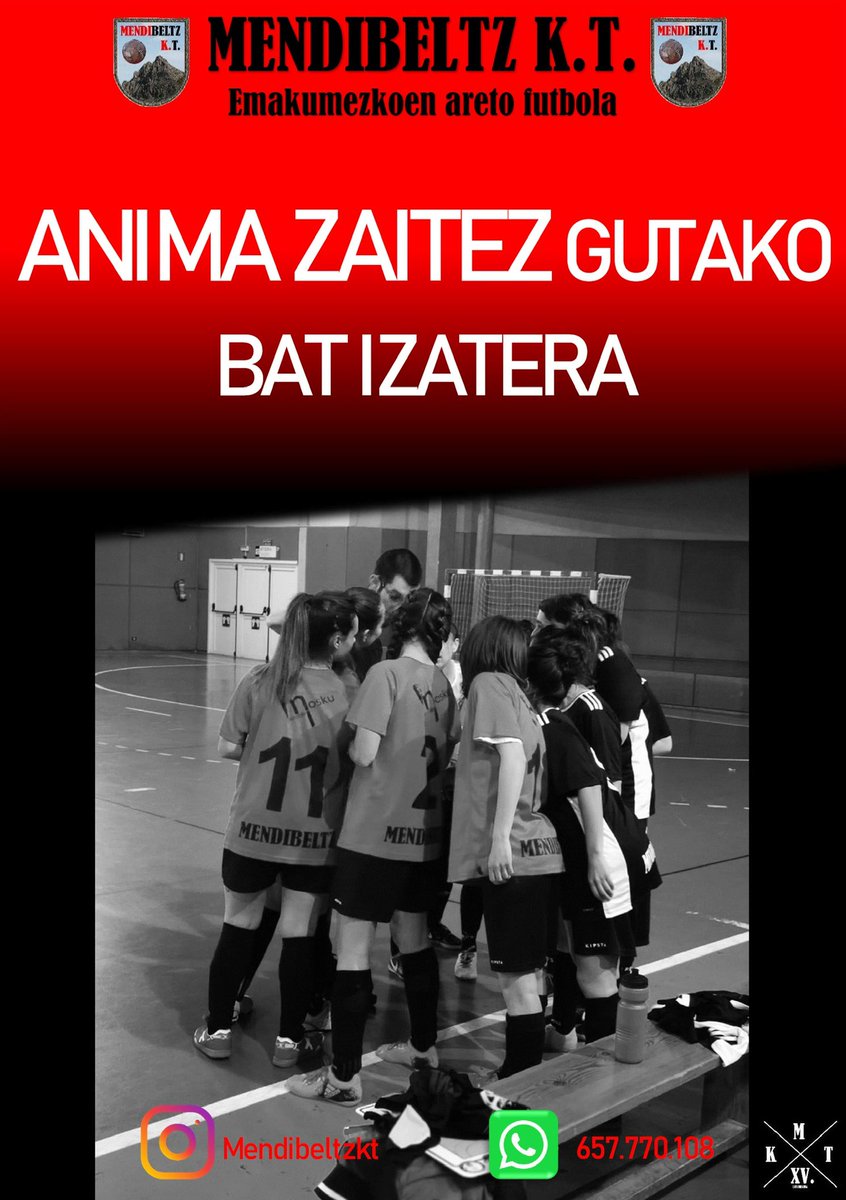 Erronka berrien bila zabiltza?

Hor doakizu bat... 15 urtetik gorako neska bat bazara, kirola gustatzen bazaizu eta une ederrak partekatu nahi badituzu talde handi batekin, Mendibeltz Neskak-en zain gaituzu.

ANIMA ZAITEZ GUTAKO BAT IZATERA!

Interesatuak MD 📩