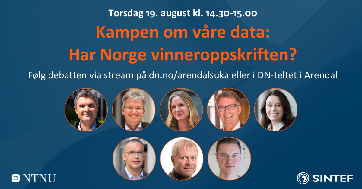 Det er en av de viktigste råvarene vi har - men hva gjør vi med den? I dag inviterer <a href="/DigitalNtnu/">NTNU Digital</a> og <a href="/SINTEFdigital/">SINTEF Digital</a> til debatt om hva som skal til for at vi skal vinne kampen om våre data. Sees kl. 14.30 på stream eller i DN-teltet i Arendal!
program.arendalsuka.no/event/user-vie…