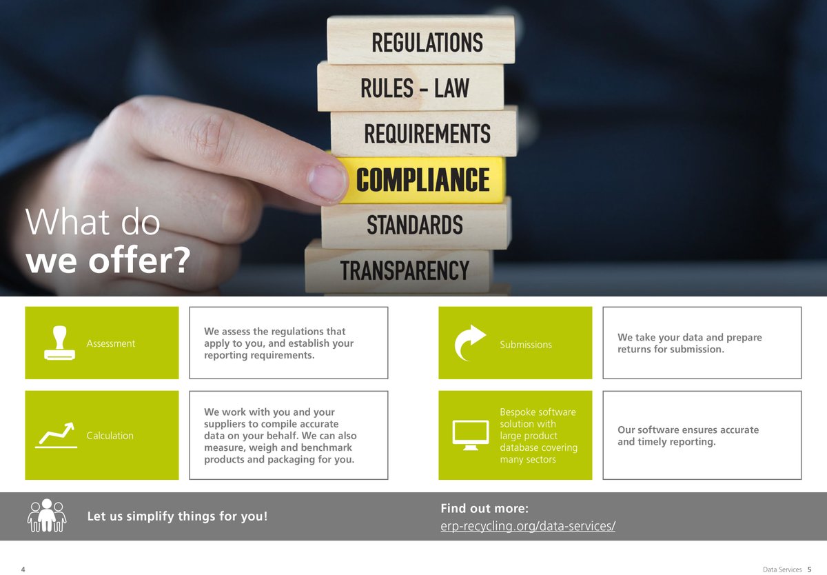 We assess the #regulations that apply to you and establish your #reporting requirements. We work with you and your suppliers to compile accurate #data on your behalf. Click on the link below to see how we can help you. erp-recycling.org/data-services/