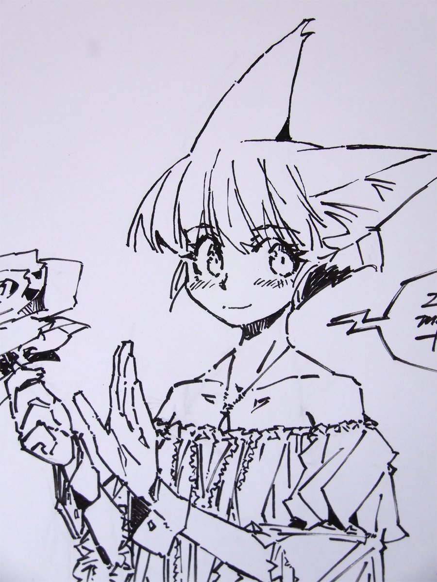 病院で描いた絵2枚目。普段は絵を左手で描いてるんですが、元は右利きなので利き腕を聞かれた際「右です」と答えたら左手に検査道具を付けられてしまい、仕方なく右手で描いてます。描くのは遅くなりますがこのくらいなら何とかなる印象。
#線画 #狐娘