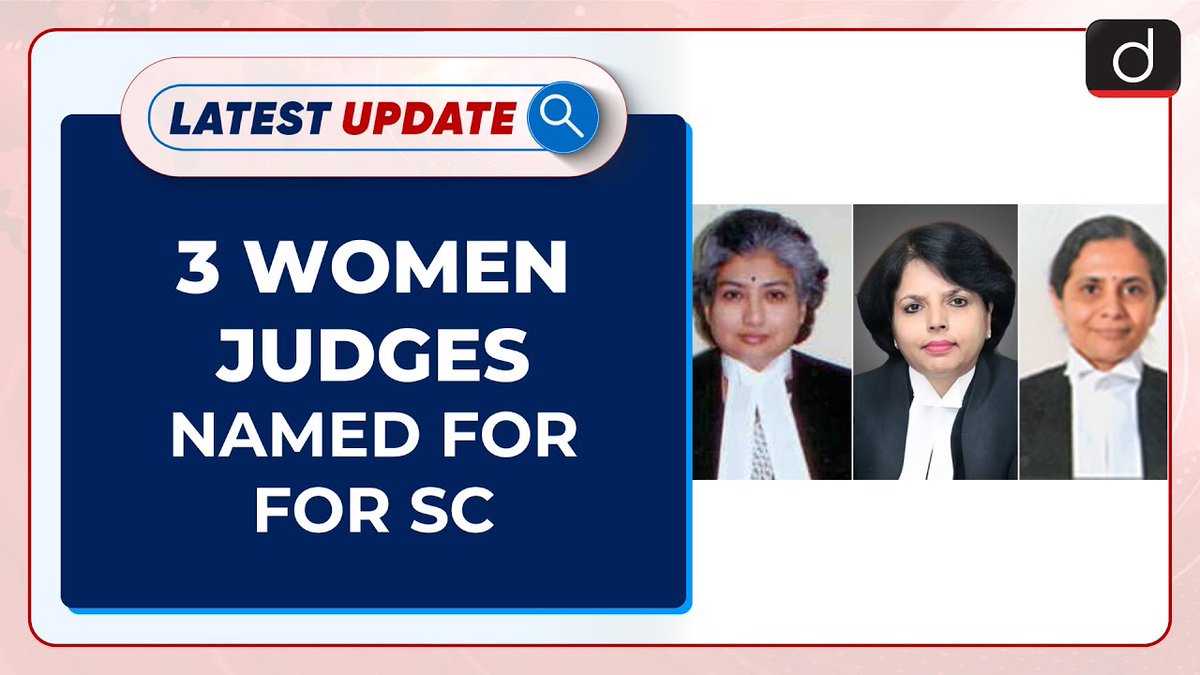 drishtiiaseng's tweet photo. 3 women judges named for SC |First woman Chief Justice of India: Latest update |Drishti IAS English

Watch Video: https://t.co/kfAuL5yHum

#LatestUpdate #DrishtiIASEnglish #firstWomanCJI #firstfemaleCJI #SCwomenjudges #cji2027 https://t.co/RlFudGuWca