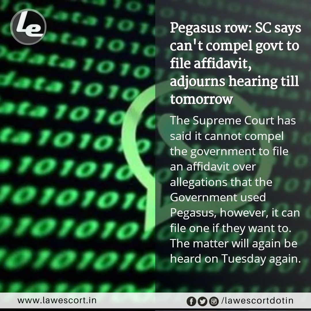 lawescortdotin's tweet photo. Pegasus row: SC says can't compel govt to file affidavit, adjourns hearing till tomorrow
Read more here - https://t.co/nSS49lUnOS https://t.co/enIns2M5q7
