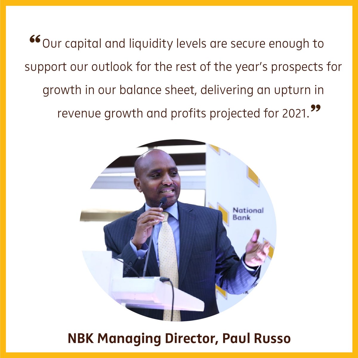 National_Bank's tweet photo. Our capital and liquidity levels are secure enough to support our outlook for the rest of the year’s prospects for growth ~ @Saagite #NBKHYResults2021 https://t.co/YZw7pEAyMj