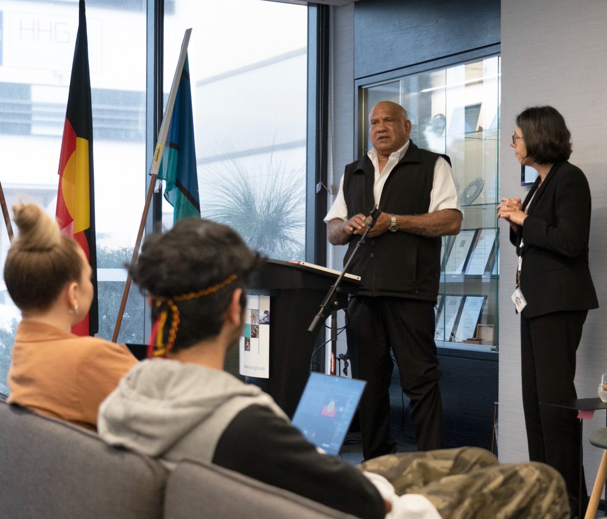DWER_WA's tweet image. Yesterday Goreng Noongar elder Jim Morrison presented an important and moving story of healing to our staff. Jim is a prominent activist, advocate and leader of the Aboriginal #StolenGeneration support organisation Yokai. #NAIDOC2021