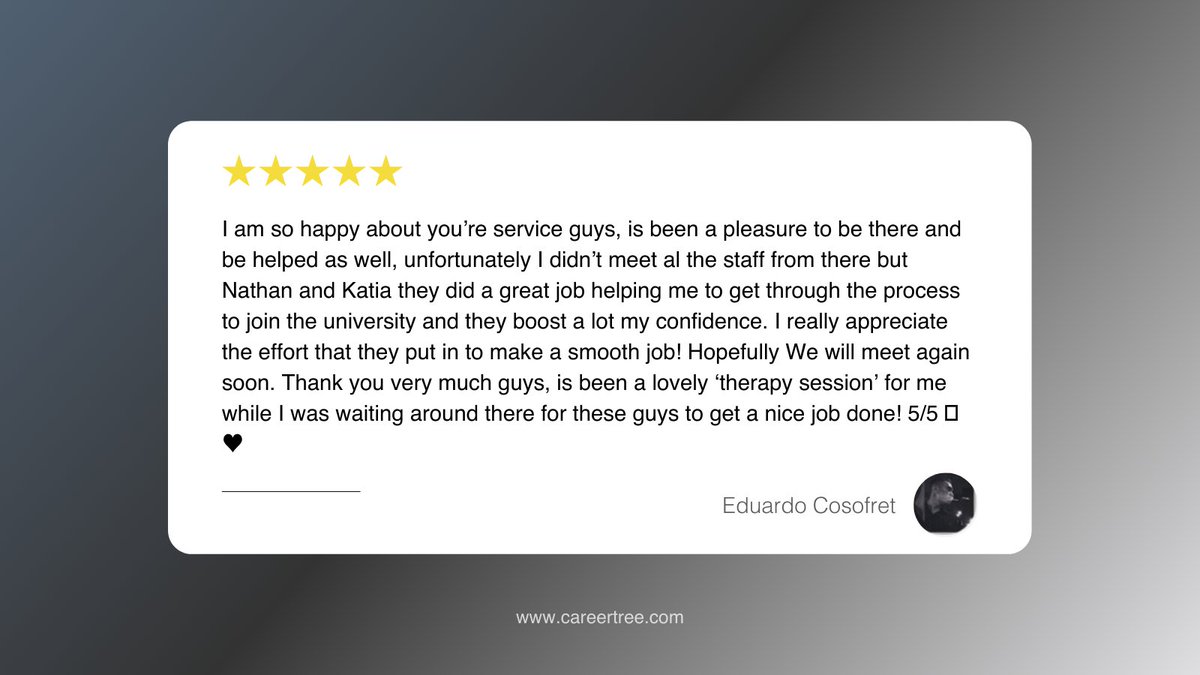 careertree__'s tweet photo. What lovely and kind words about our amazing team!😄 Our passion is to change people's lives for the better, and we do that not only with knowledge, but also with heart💖
#Testimonial #Feedback #Confidence #CareerTree https://t.co/rQ0eZ6PJet