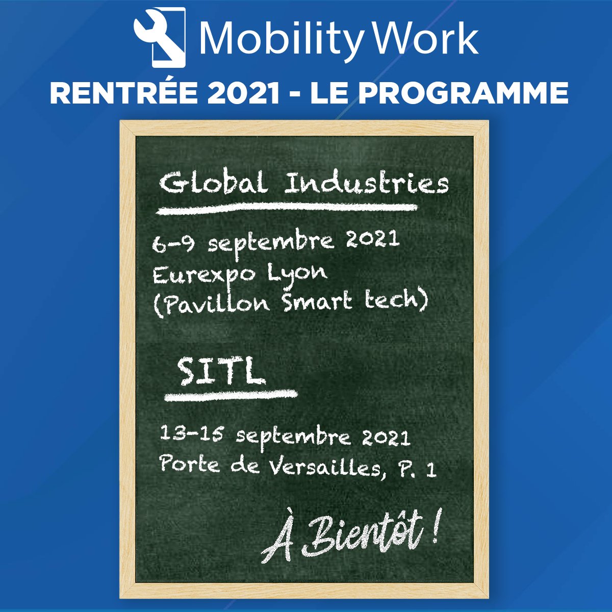 Mobility_Work's tweet image. 💥 On est prêts pour une rentrée en force avec un programme riche en événements :
📆retrouvez-nous du 6 au 9 septembre à Lyon pour le salon #GlobalIndustries @Salon_GI et du 13 au 15 septembre à Paris pour la nouvelle édition du @SITLevents
À bientôt !